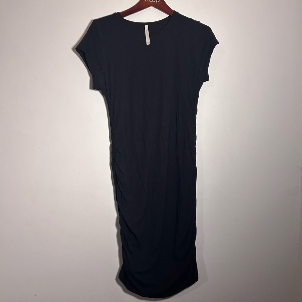 Babaton Aritzia black ruched bodycon midi dress large